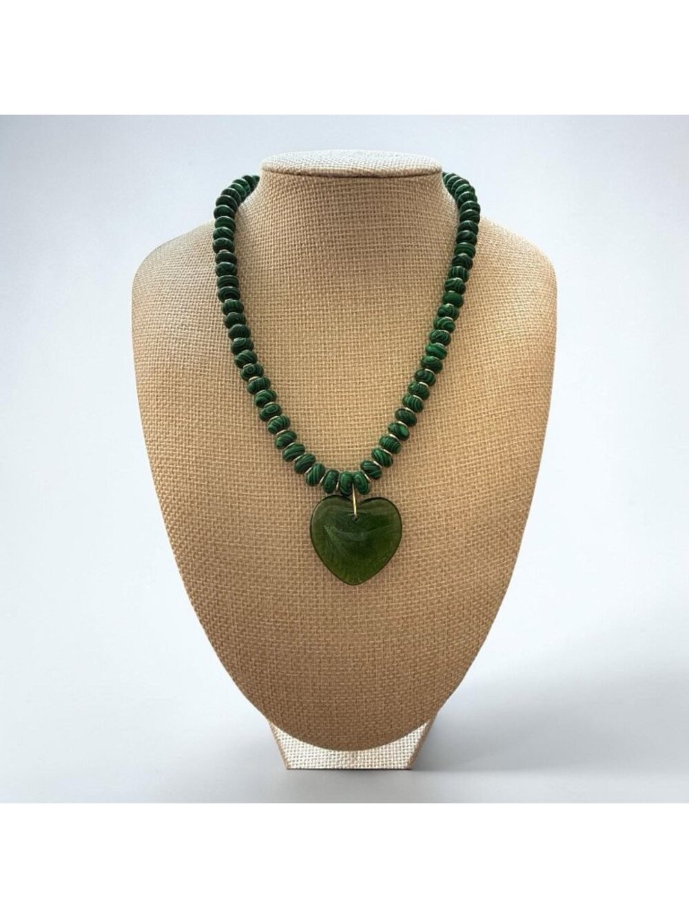 Anthropologie Women’s Green Malachite Beaded Heart Pendant Necklace Gold Plated